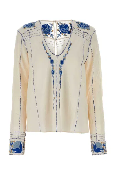 Bode Cornflower Embroidered Blouse In Neutrals