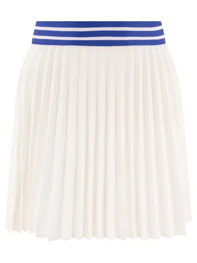 Bode Pleated Embroidered Striped Jersey Mini Skirt In White