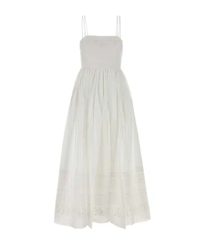 Bode Chamomile Pintucked Embroidered Cotton-poplin Midi Dress In White