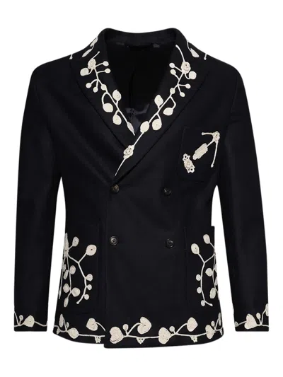 Bode Snowdrop Appliqué Suit Jacket In Blue
