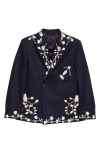 Bode Snowdrop Appliqué Wool Blend Sport Coat In Black