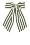 Bode Soda Stripe Bow Barrette In Green & Cream