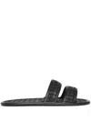 Bode Leather-trimmed Woven Raffia Slides In Black