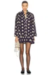 Bode Pintucked Printed Cotton-voile Mini Dress In Navy