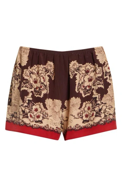 Bode Storybook Silk Tap Shorts In Brown