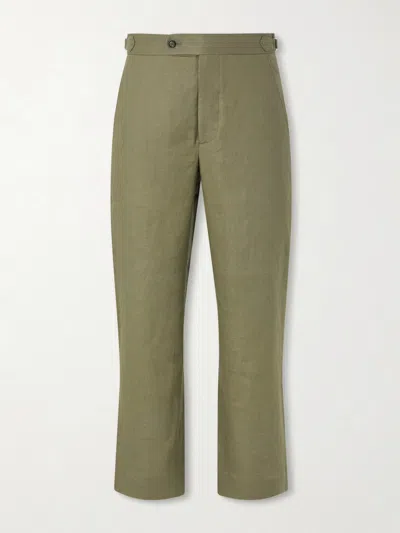 Bode Straight-leg Linen Trousers In Green
