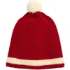 Bode Stripe Merino Wool Pom Beanie In Red