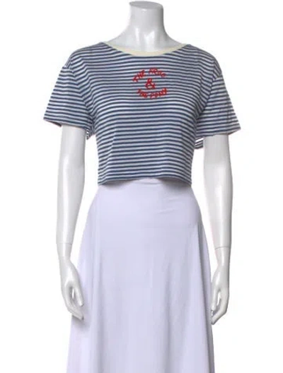 Pre-owned Bode Striped Bateau Neckline Crop Top In White