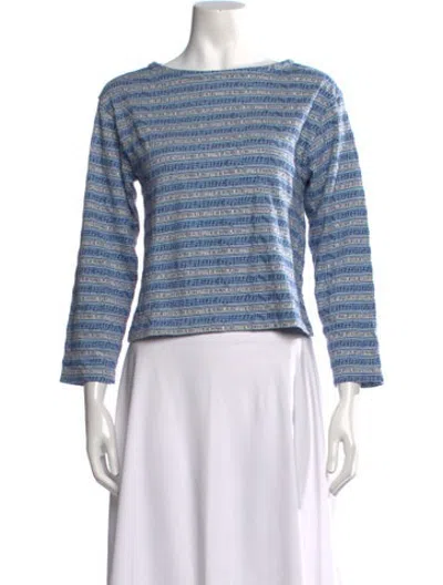 Pre-owned Bode Striped Bateau Neckline Top In Blue