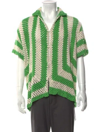 Pre-owned Bode Striped Collar Cardigan In Green/neutrals