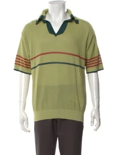 Pre-owned Bode Striped Collar Polo Shirt In Green
