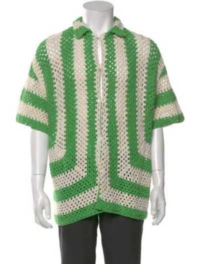 Pre-owned Bode Striped Collar Polo Sweater In Green