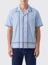 Bode Striped Cotton Bowling Shirt With Cuban Collar And Short Sleeves In Blue