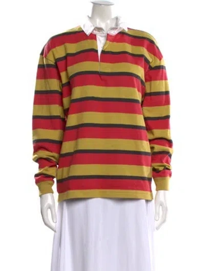 Pre-owned Bode Striped Crew Neck Polo In Yellow