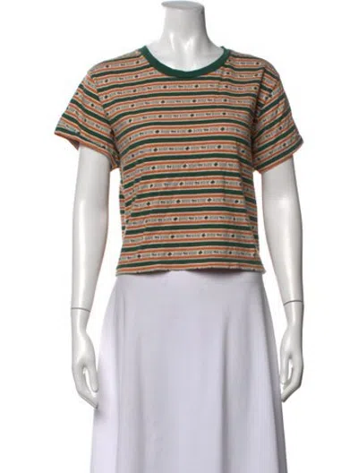 Pre-owned Bode Striped Crew Neck T-shirt In Green
