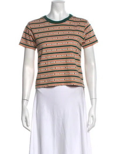 Pre-owned Bode Striped Crew Neck T-shirt In Green