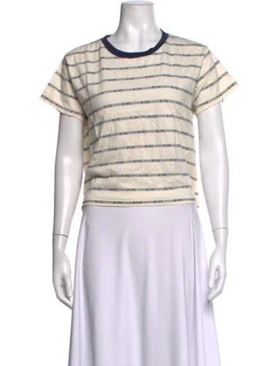 Pre-owned Bode Striped Crew Neck T-shirt In Neutrals