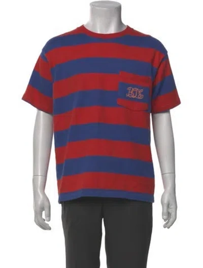 Pre-owned Bode Striped Crew Neck T-shirt In Red