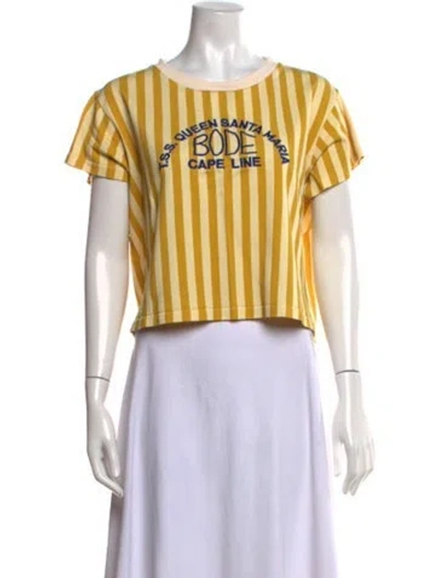 Pre-owned Bode Striped Crew Neck T-shirt In Yellow