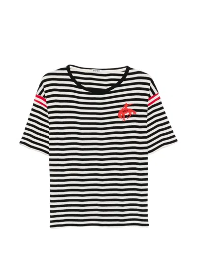 Bode Striped Embroidered T-shirt In Black