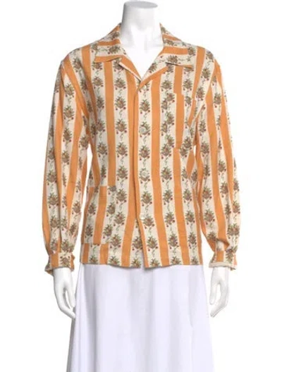 Pre-owned Bode Striped Fruit Bowl Linen Button-up Top In Multi