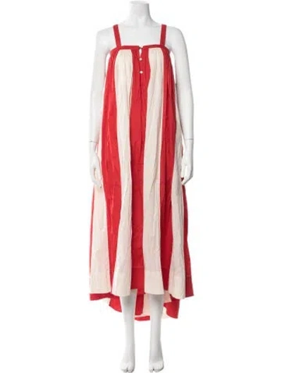 Pre-owned Bode Striped Long Dress In Red