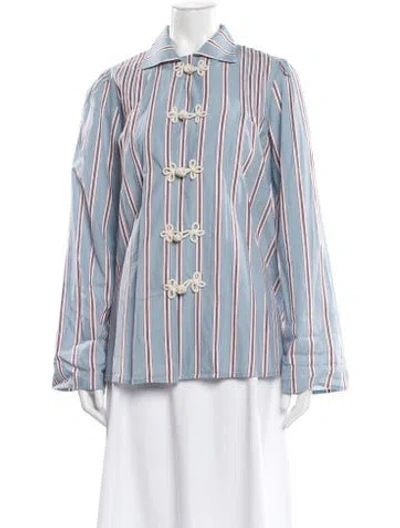 Pre-owned Bode Striped Long Sleeve Blouse In Blue