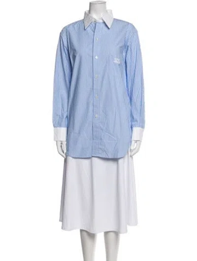 Pre-owned Bode Striped Long Sleeve Button-up Top In Blue
