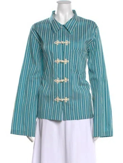 Pre-owned Bode Striped Long Sleeve Button-up Top In Blue