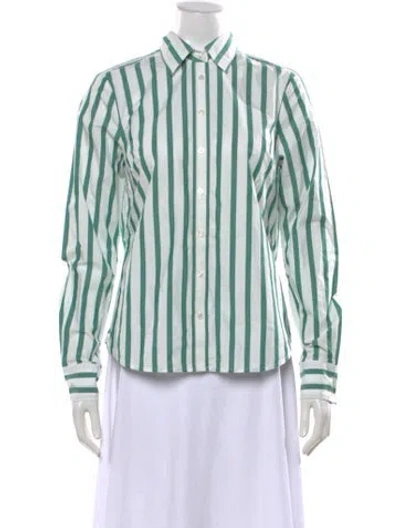 Pre-owned Bode Striped Long Sleeve Button-up Top W/ Tags In Green