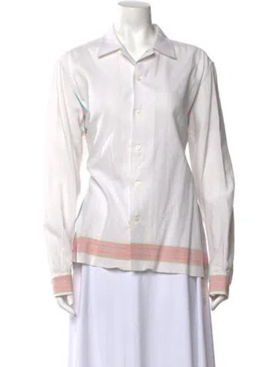 Pre-owned Bode Striped Long Sleeve Button-up Top In White