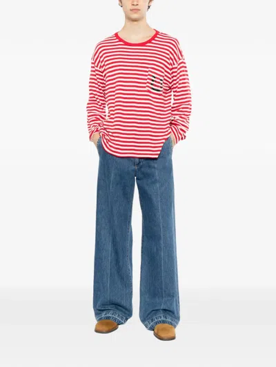 Bode Striped Long-sleeve T-shirt In Red