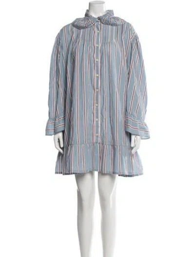 Pre-owned Bode Striped Mini Dress In Blue