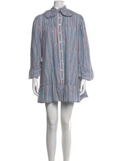 Pre-owned Bode Striped Mini Dress In Blue
