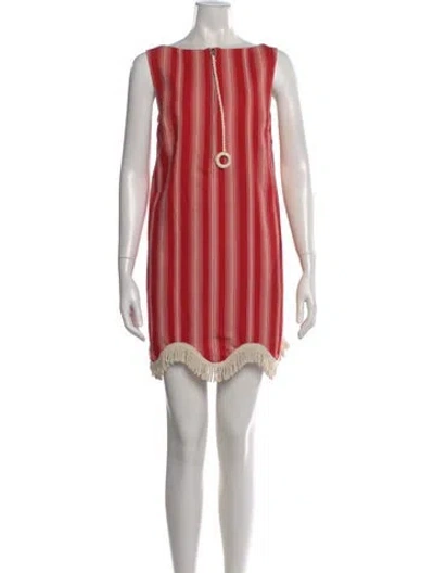 Pre-owned Bode Striped Mini Dress In Red