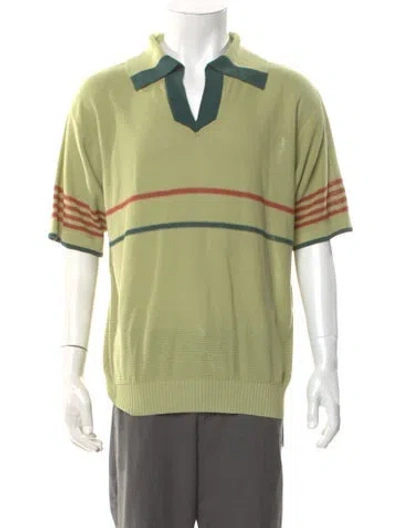 Pre-owned Bode Striped Mock Neck Polo Sweater In Green