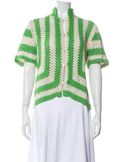 Pre-owned Bode Striped Mock Neck Sweater In Green