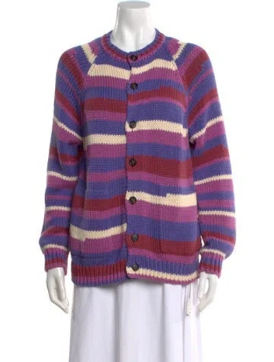Pre-owned Bode Striped Open Front Sweater In Purple