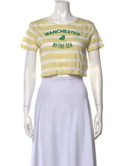 Pre-owned Bode Striped Scoop Neck Crop Top In Yellow