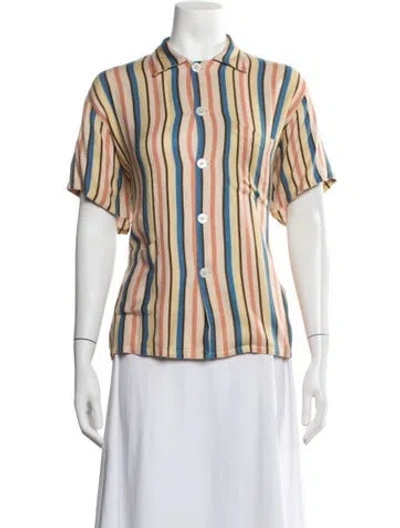 Pre-owned Bode Striped Short Sleeve Button-up Top In Multicolor
