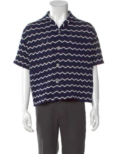 Pre-owned Bode Striped Short Sleeve Shirt In Blue