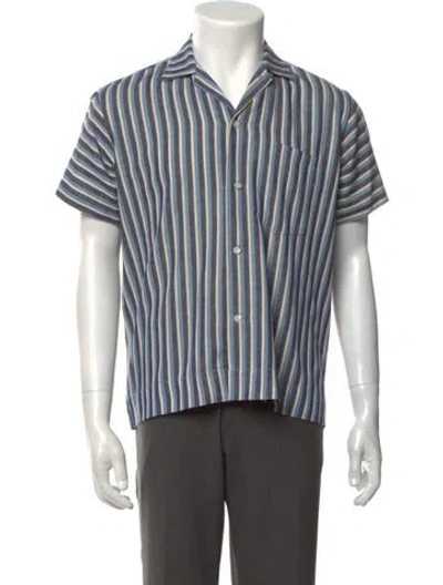 Pre-owned Bode Striped Short Sleeve Shirt In Blue