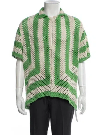Pre-owned Bode Striped Short Sleeve Shirt In Green