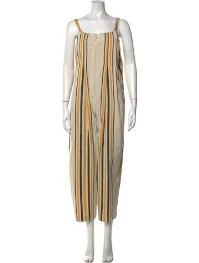 Pre-owned Bode Striped Square Neckline Jumpsuit In Neutrals