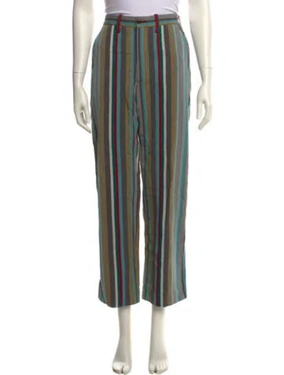 Pre-owned Bode Striped Straight Leg Pants In Green