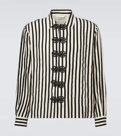 Bode Striped Velvet-trimmed Silk Shirt In Pattern