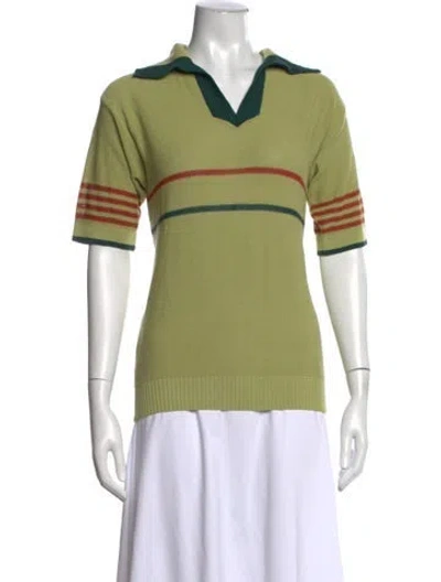 Pre-owned Bode Striped V-neck Polo In Green