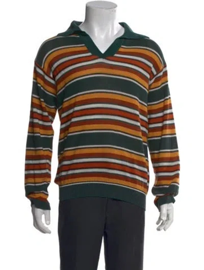 Pre-owned Bode Striped V-neck Polo Sweater In Multi