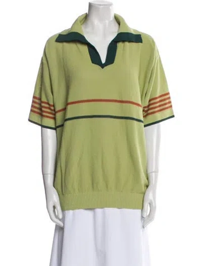 Pre-owned Bode Striped V-neck Sweatshirt In Green