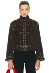 Bode Studded Howard Suede Jacket In Brown Multi